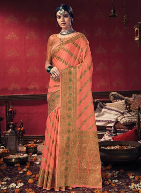 Peach Colour SANGAM RASHMIKA New Exclusive Wear Fancy Designer Cotton Saree Collection 1465